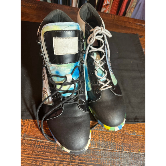 Men's John Fluevog Vegan Vogs Boots 11 Black Blue - Picture 7 of 13